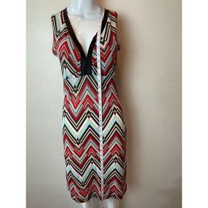 Soprano Womens Sheath Dress Deep V Neck Chevron Sleeveless Red Blue Size Large